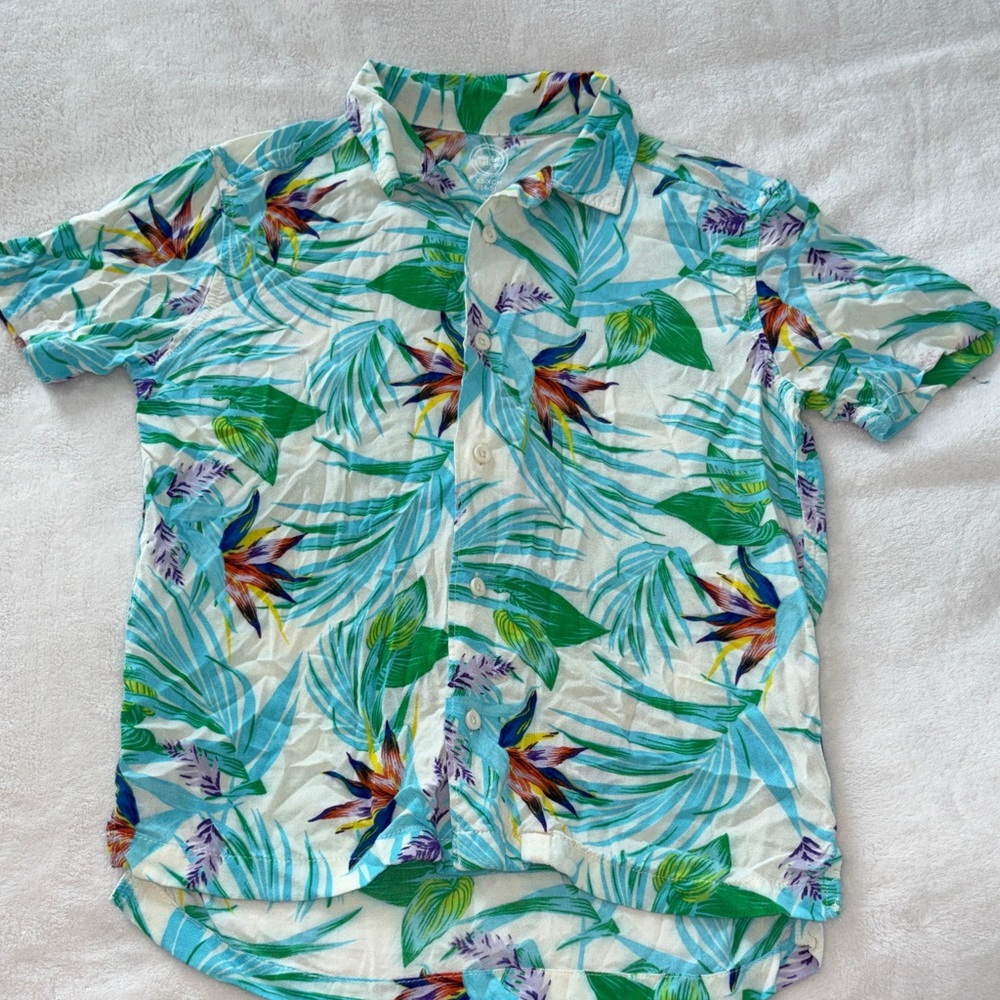 Wonder Nation Boys Short Sleeve Button Down Tropical Print Shirt Size XS (4/5)
